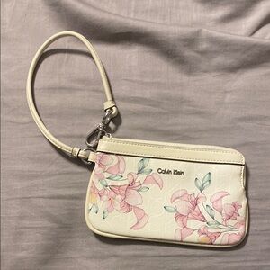 Calvin Klein White Floral Wristlet